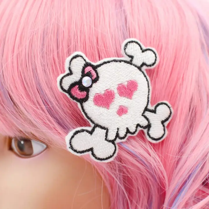 capelli - kawaii - teschio - fiocco - fermaglio-clip