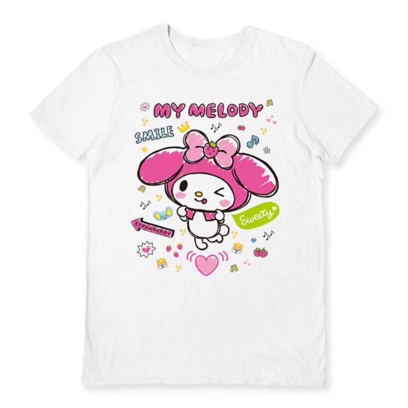 T-shirt-unisex-Sanrio-My-Melody-Sweety-bianca-cotone-100%-stampa-ufficiale-Sanrio-taglie-SML